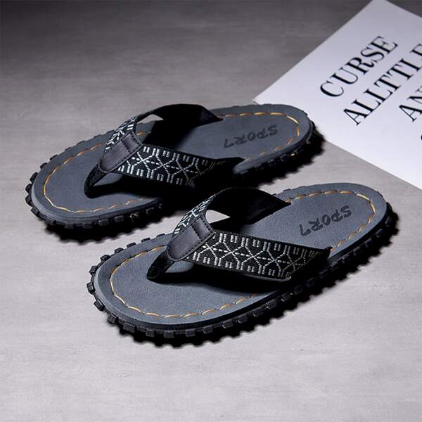 

Men Geometric Graphic Flip Flops, Black and white