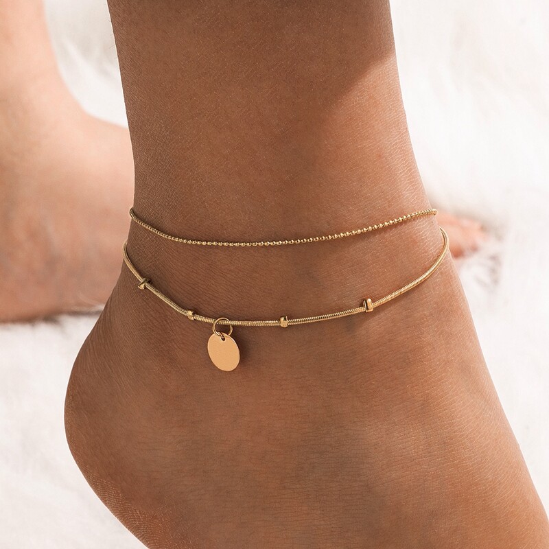 

Disc Double Layered Anklet, Gold