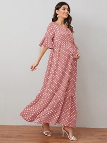 SHEIN Maternity Buttoned Front Ruffle Cuff Polka Dot Dress