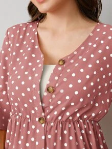 SHEIN Maternity Buttoned Front Ruffle Cuff Polka Dot Dress