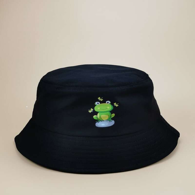 

Frog Pattern Bucket Hat, Black