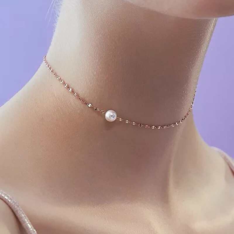 

1pc Faux Pearl Decor Necklace, Gold