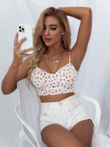 SHEIN VCAY 繫帶後背小碎花吊帶背心上衣 - 白色 - 查看 7