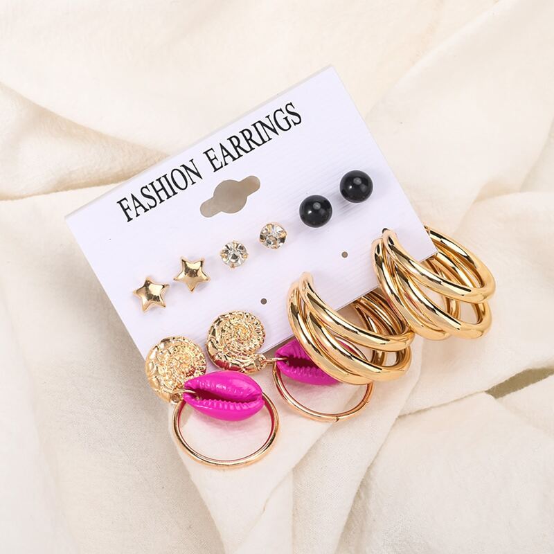 

5pairs Shell & Star Earrings, Multicolor