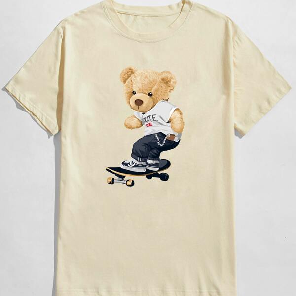 

Guys Cartoon Bear Graphic Tee, Beige