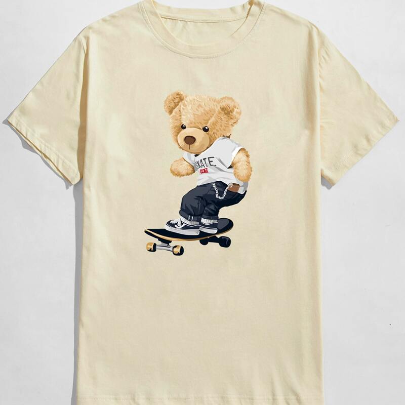 

Guys Cartoon Bear Graphic Tee, Beige