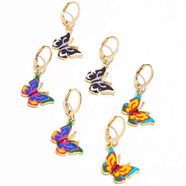 

3pairs Butterfly Drop Earrings, Multicolor