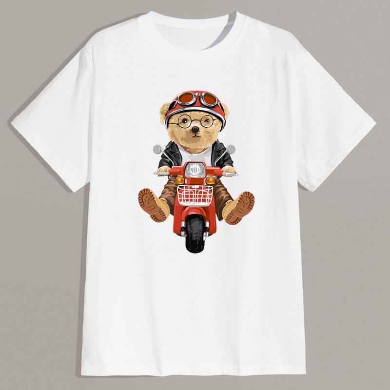 

Guys Cartoon Bear Graphic Tee, White