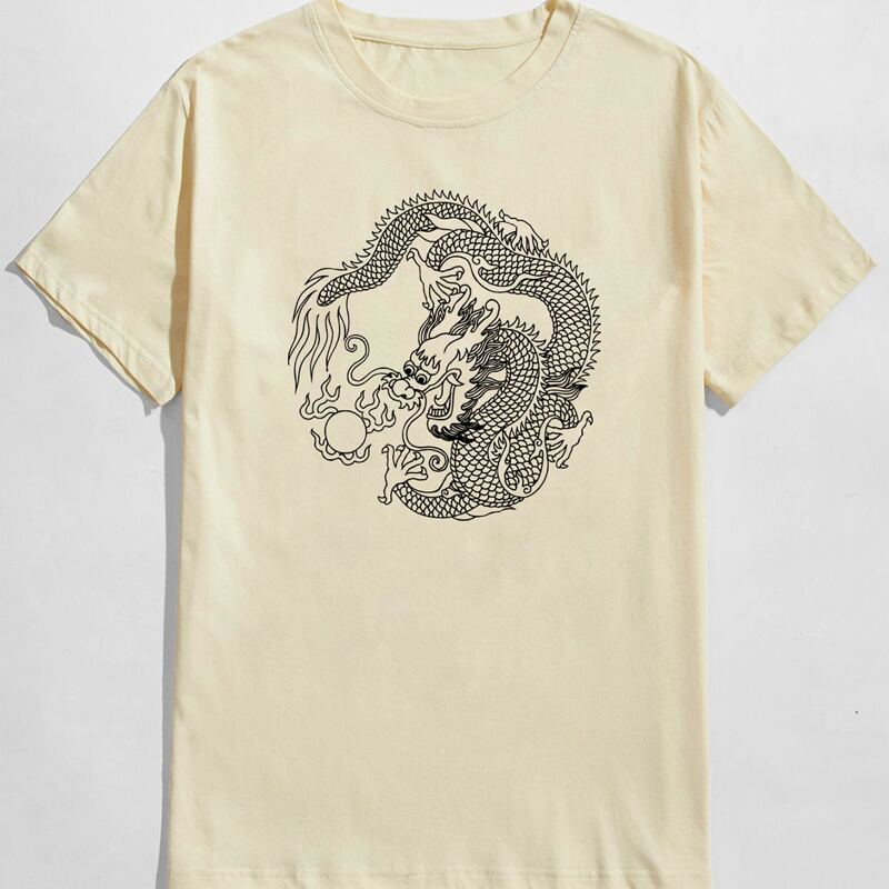 Guys Chinese Dragon Graphic Tee, Beige