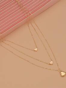 心形吊墜多層項鍊 - 金黃色 - 查看 2