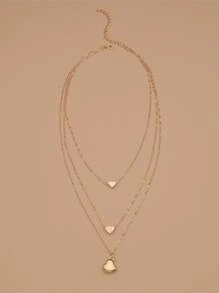 心形吊墜多層項鍊 - 金黃色 - 查看 3