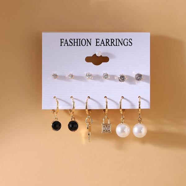 

6pairs Faux Pearl Drop Earrings, Gold