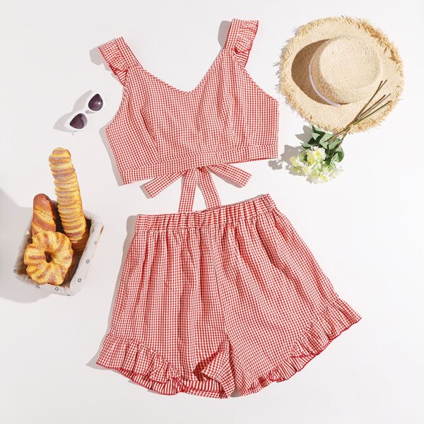 

Plus Gingham Tie Back Top & Shorts, Red