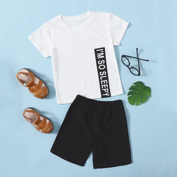 

Toddler Boys Slogan Graphic Tee & Track Shorts, Black and white