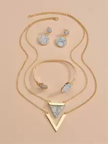 Bộ trang sức hoa văn 5 cái bằng đá cẩm thạch - trắng - Xem 1