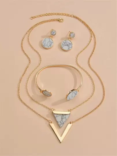 5入組大理石圖案首飾套裝