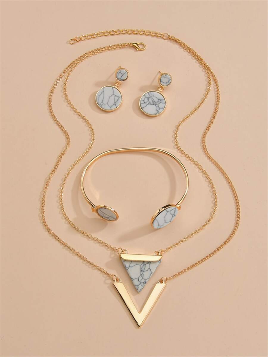 Bộ trang sức hoa văn 5 cái bằng đá cẩm thạch - trắng - Xem 1