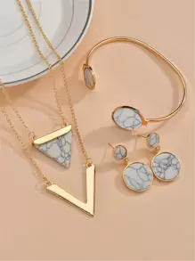 Bộ trang sức hoa văn 5 cái bằng đá cẩm thạch - trắng - Xem 2