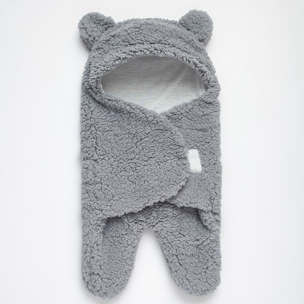 

Baby Boy Flannel 3D Ears Patched Sleep Bag, Grey