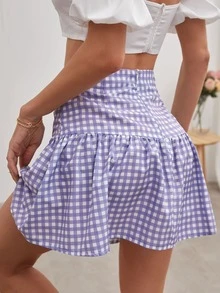 Ruffle Hem Gingham Skirt - Lilac Purple - View 2