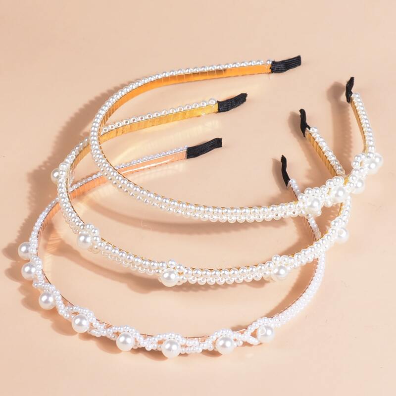 

3pcs Faux Pearl Headband, Multicolor