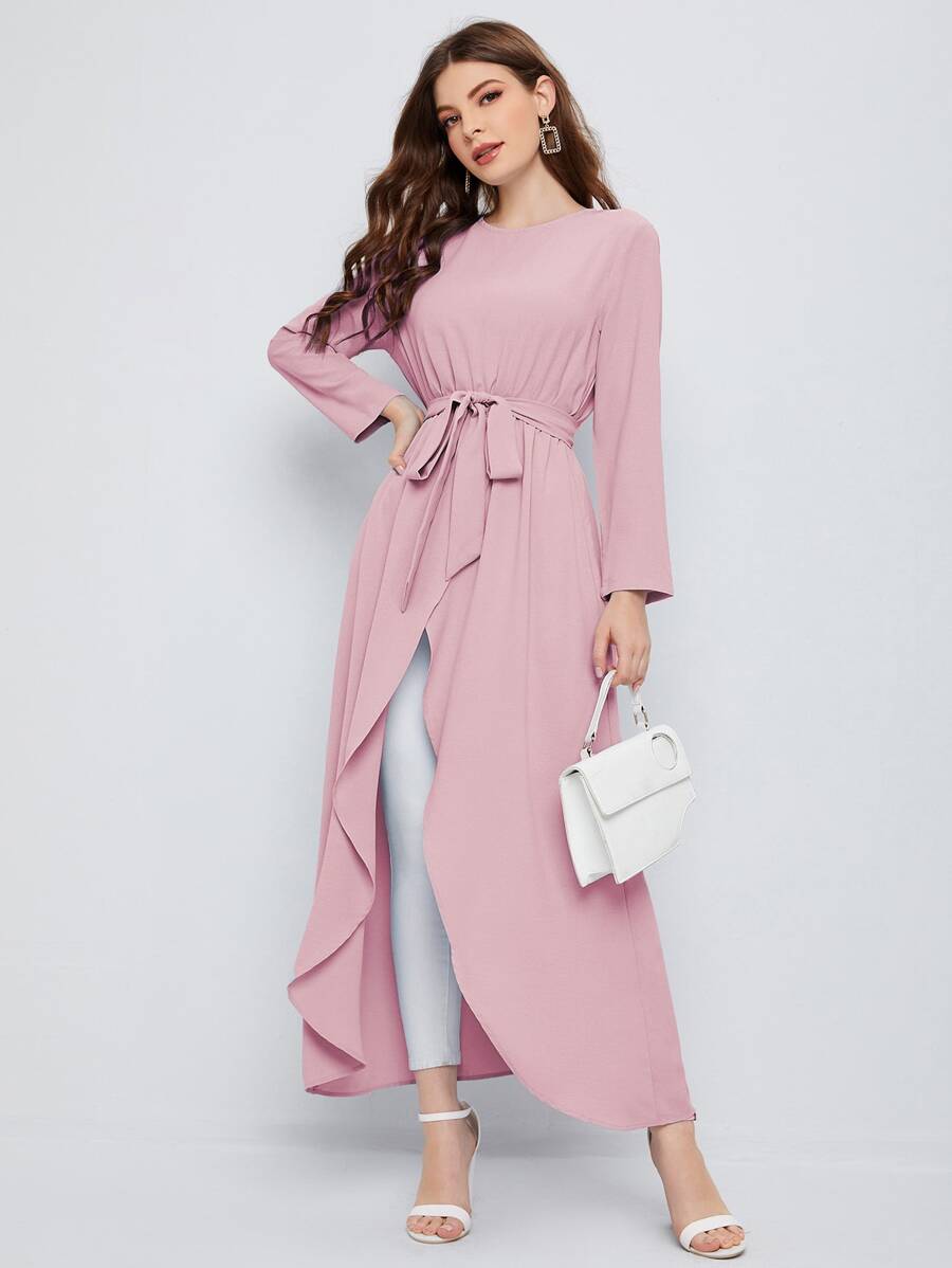 Mulvari Self Belted Split Hem Longline Top