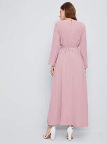 Mulvari Self Belted Split Hem Longline Top - Baby Pink - View 3