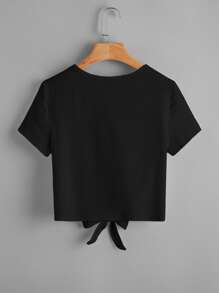 SHEIN Essnce Solid Knot Hem Tee - Black - View 2