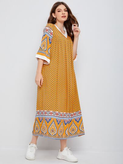 Shein V Neck Paisley Print Dress Shein