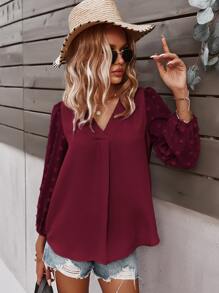 SHEIN LUNE Blus Plain Boho - Merah tua - View 1