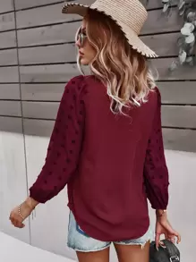 SHEIN LUNE Blus Plain Boho - Merah tua - View 2