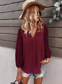 SHEIN LUNE Blus Plain Boho - Merah tua - View 3