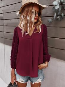 SHEIN LUNE Blus Plain Boho - Merah tua - View 4