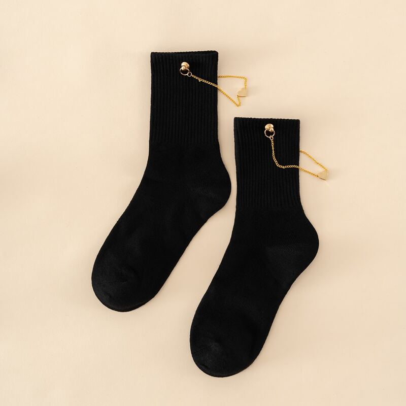 

Chain Decor Crew Socks, Black