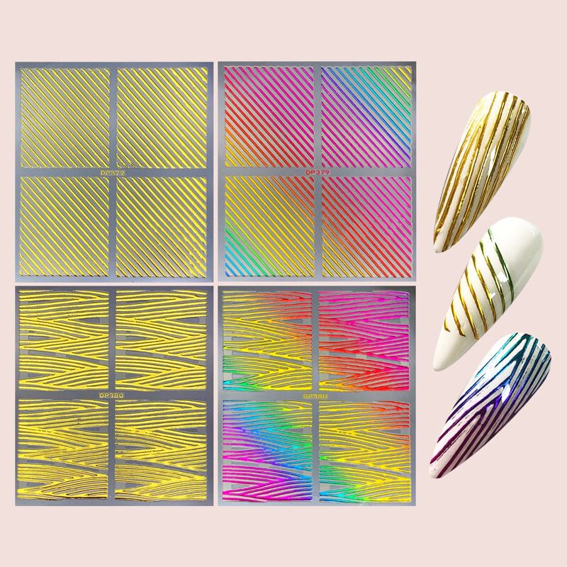 

4sheets Colorful Stripe Nail Art Sticker, Multicolor