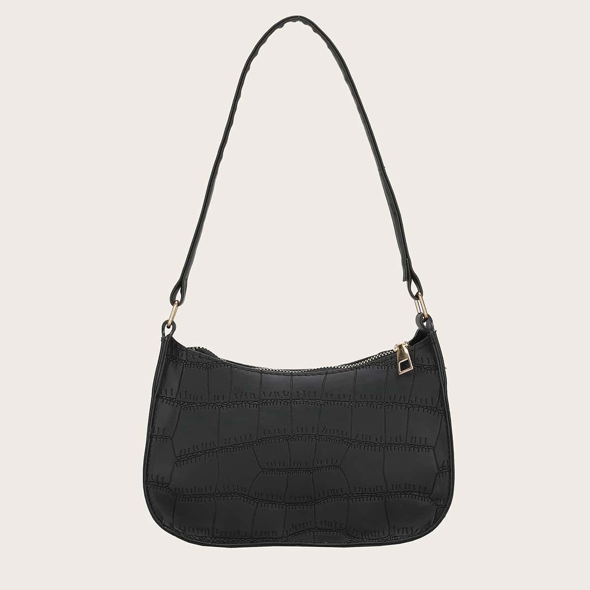 

Croc Embossed Baguette Bag, Black