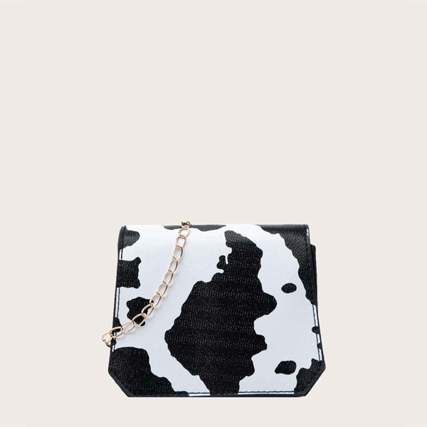 

Girls Cow Pattern Chain Crossbody Bag, Black and white