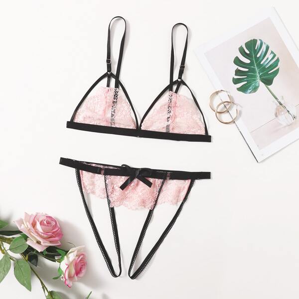 

Floral Lace Lingerie Set, Baby pink