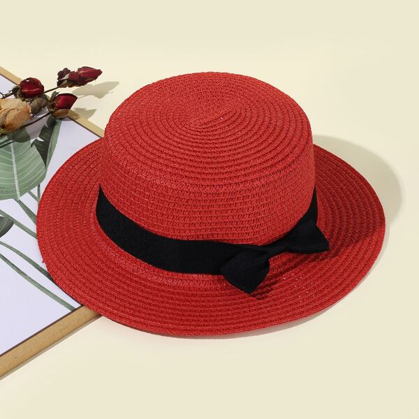 

Bow Decor Straw Hat, Red