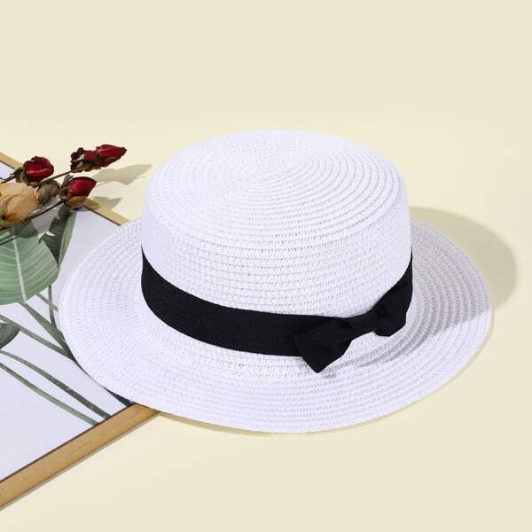

Bow Decor Straw Hat, White