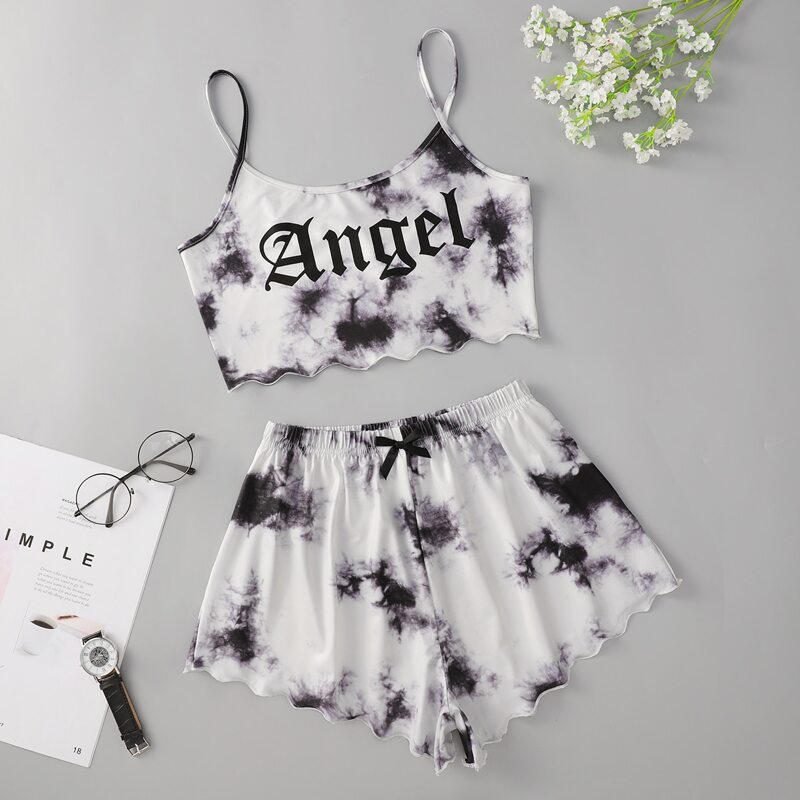 

Tie Dye And Letter Graphic Pajama Set, Multicolor