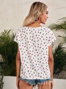 SHEIN Cherry Print Top - Multicolor - View 2