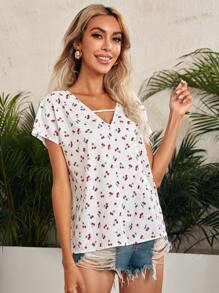 SHEIN Cherry Print Top - Multicolor - View 3