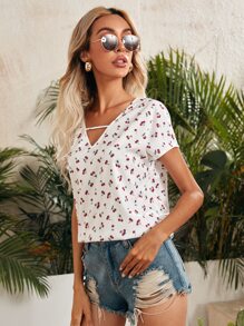 SHEIN Cherry Print Top - Multicolor - View 4