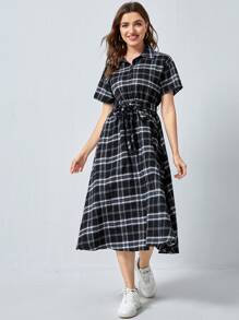 Mulvari Đầm Thắt lưng Sọc ca rô Sẵn sàng - Đen và trắng - Xem 1