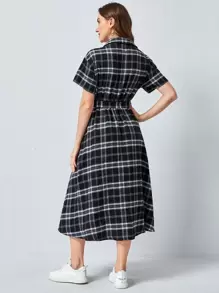 Mulvari Đầm Thắt lưng Sọc ca rô Sẵn sàng - Đen và trắng - Xem 2