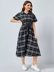 Mulvari Đầm Thắt lưng Sọc ca rô Sẵn sàng - Đen và trắng - Xem 3