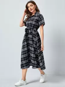 Mulvari Đầm Thắt lưng Sọc ca rô Sẵn sàng - Đen và trắng - Xem 4