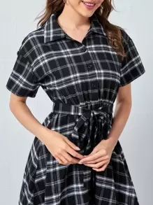 Mulvari Đầm Thắt lưng Sọc ca rô Sẵn sàng - Đen và trắng - Xem 5