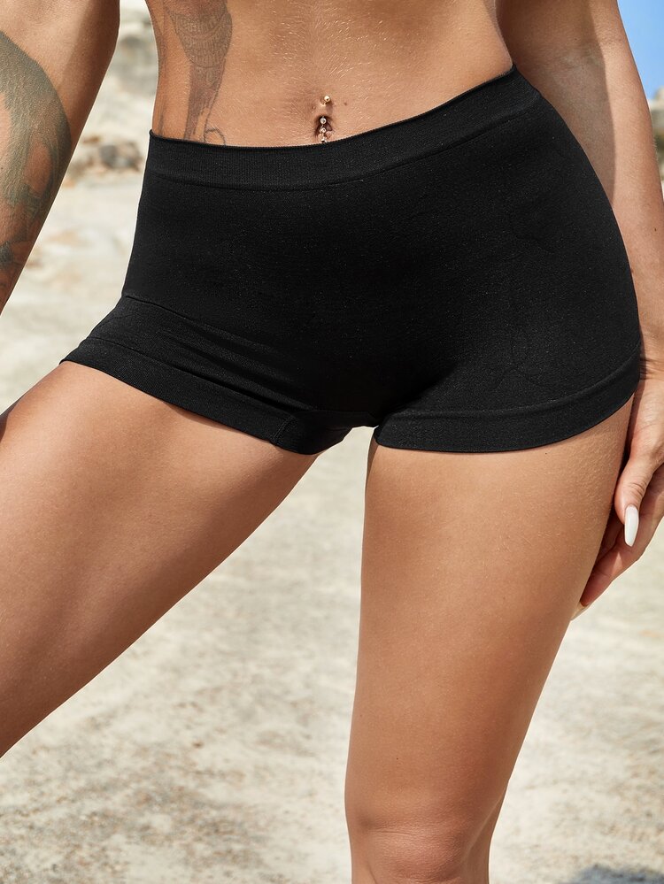 Easithlete Pantalones cortos deportivos tipo jogger de 1 pieza de unicolor con cintura ensanchada para mujer - Negro - Añade 5